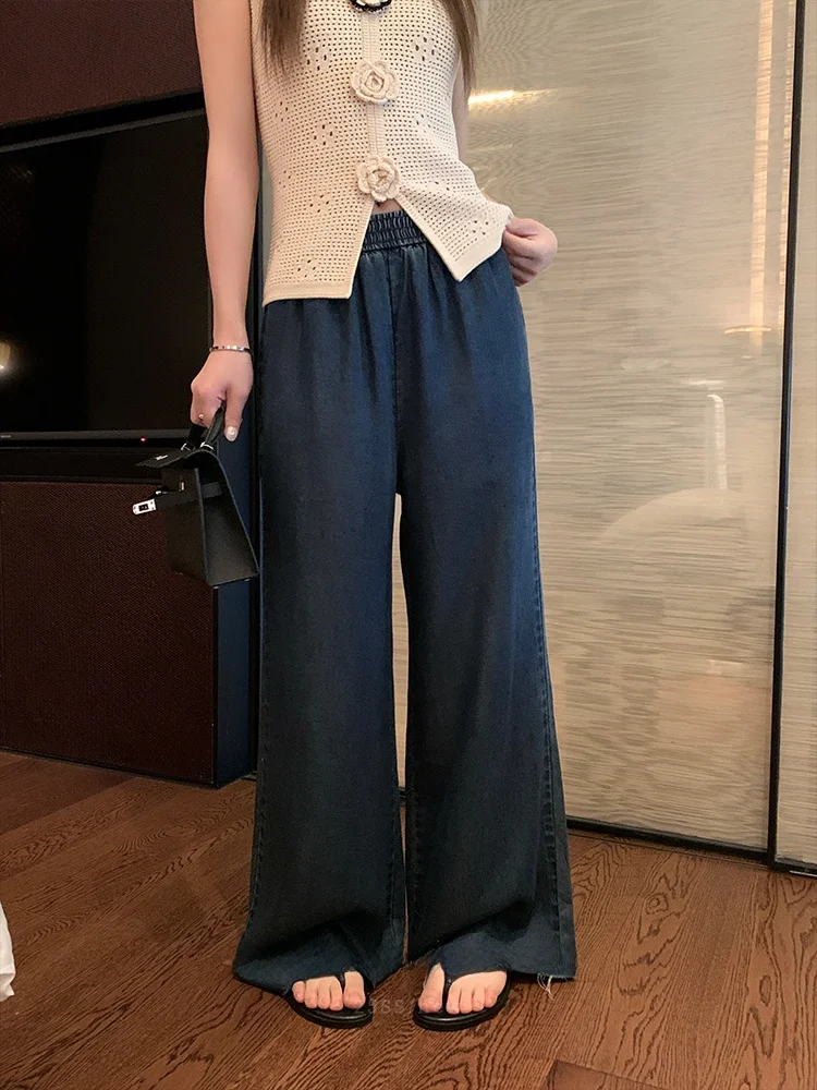 

Удобные женские джинсы с широкими штанинами, летние, свободного кроя, прямые, с эффектом драпировки, на молнии, с завышенной талией