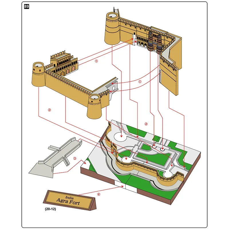 อินเดีย Agra Fort ที่สมจริงพับ 3D กระดาษ House Papercraft DIY Art Origami อาคารวัยรุ่นผู้ใหญ่ Handmade Craft ของเล่น QD-183