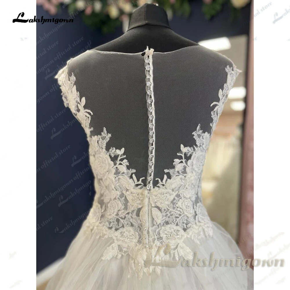 Lakshmigown-vestido de novia de princesa para mujer, traje elegante con volantes y apliques de encaje, Espalda descubierta, 2025