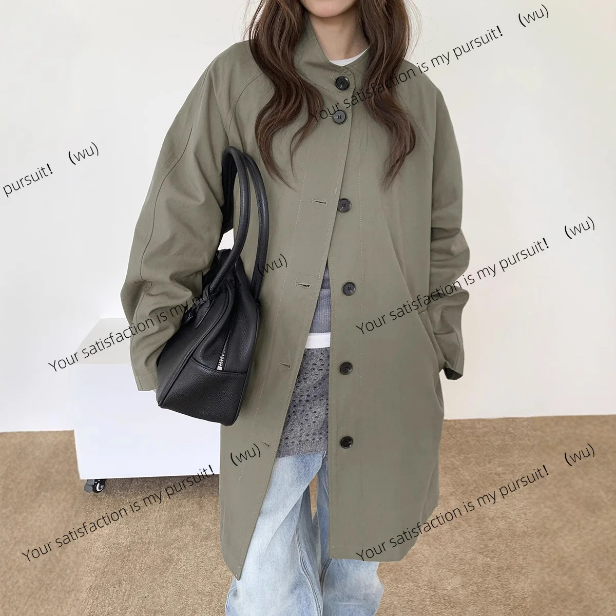 

ZOCI-стойка воротник ретро тенсель хлопок пригородный универсальный атмосферный плащ 03002