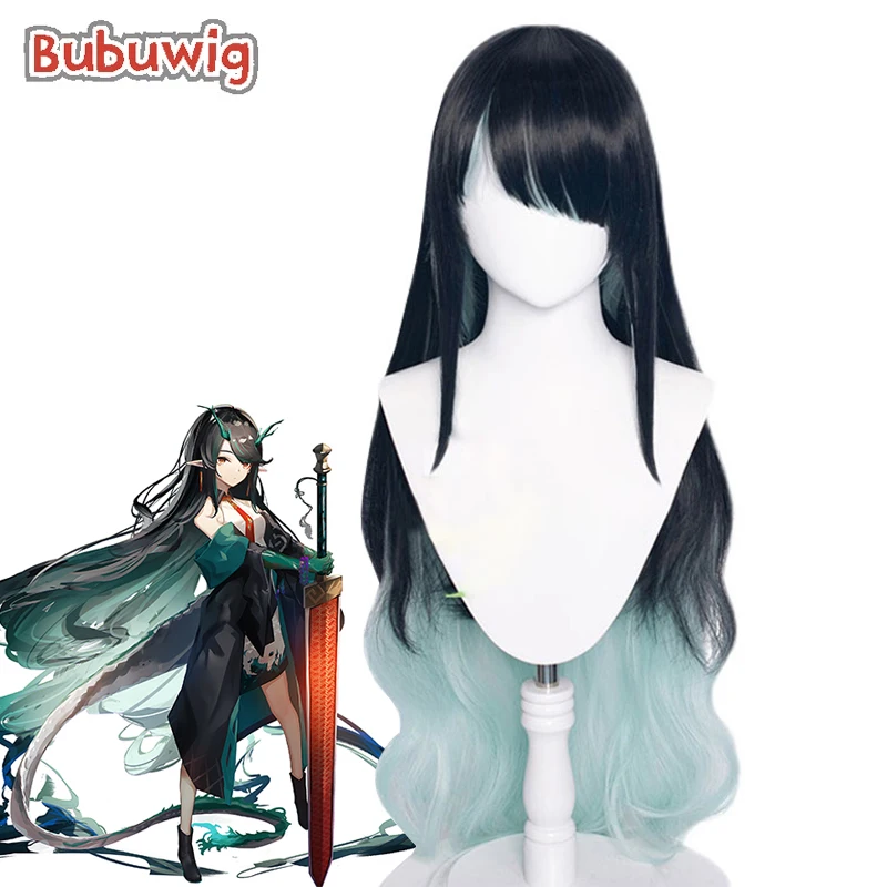 

Bubuwig Synthetic Hair Dusk Cosplay Wigs Arknights Dusk Wave Rolls Women 100cm Long Wavy Black Mixed Blue Wigs Heat Resistant