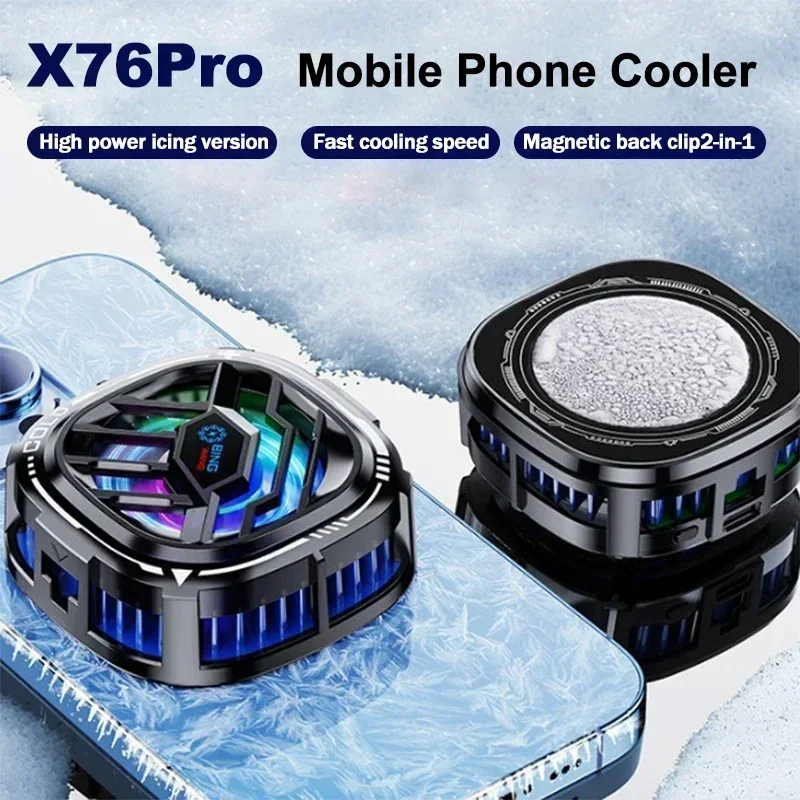 X76Pro Mobile Phone Cooler Semiconductor Cooling Fan Radiator Frozen Magnetic Back Clip 2 IN 1 Heat Sink for IOS Android PUBG