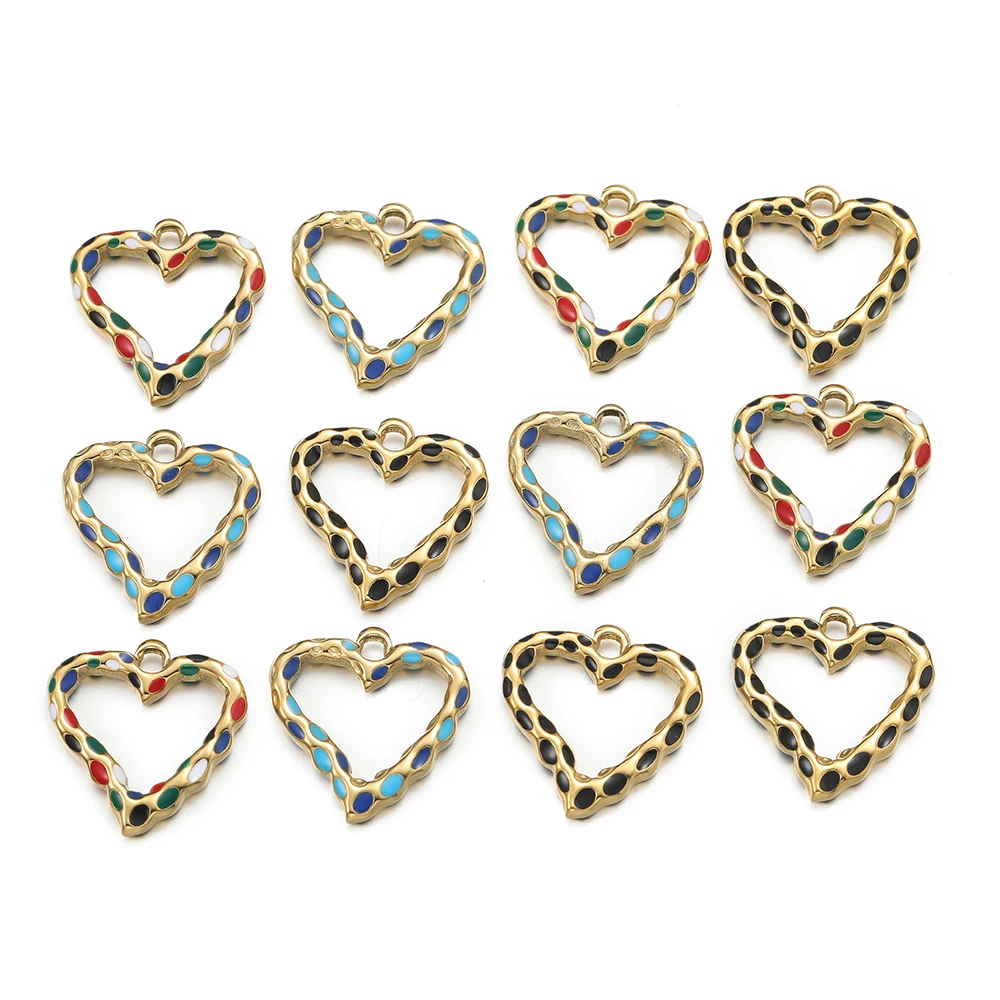 2 ciondoli d'amore in acciaio inossidabile pz/lotto Color oro Multicolor Heart Drip Oil Charms smaltati per gioielli collana fai da te