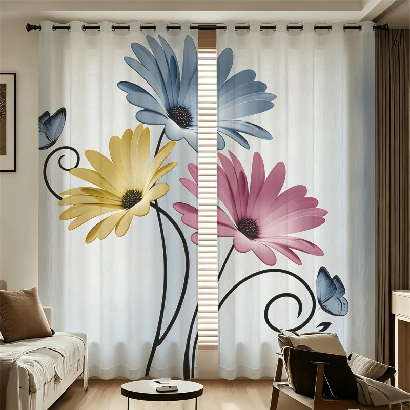Ocean Daisy Seashell Floral Print 2 Panels Curtains Darkening Light Blocking Rate 85% Decor for Door Wall Yard