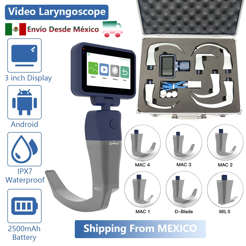 

Shipping from Mexico, Reusable Video Laryngoscope for Intubation, 3.2-inch LCD High-Definition Display with 6 Blades