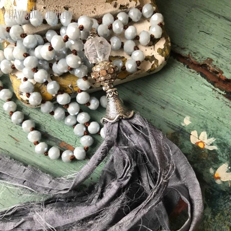 

10Pcs Romantic Shabby Boho Chic Grey Sari Silk Tassel Necklace Versatile Accessory Grunge Boho One Piece Aesthetic Y2k Jewelry