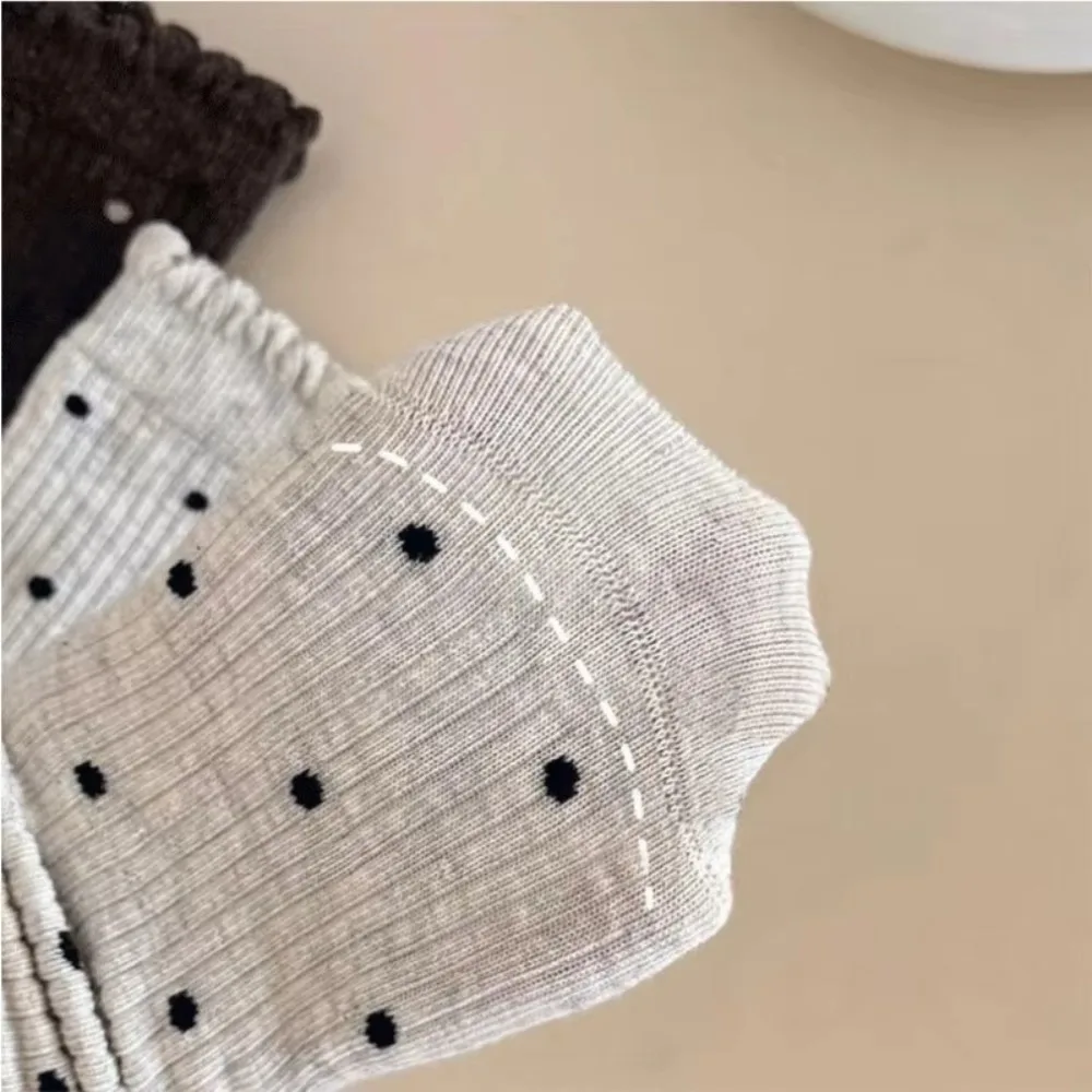 5Pairs/set Soft Cotton Mid-Calf Crew Socks Loose Cuff Polka Dot Pattern Cotton Ruffle Socks Fall Winter Weight 5 Pairs Set