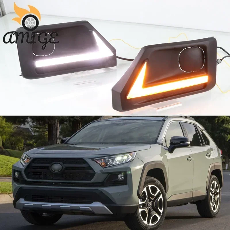 

Auto LED headlight Daylights For Toyota RAV4 Adventur Trail Sport 2019 2020 Turning Yellow Signal Lamps Daytime Running Light