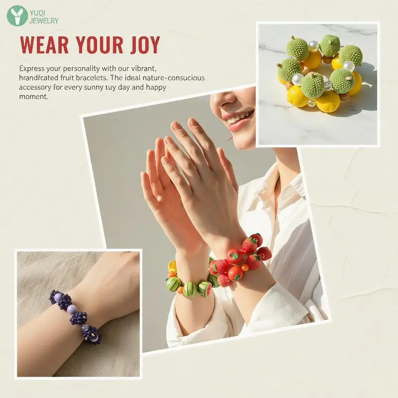 Harz-Simulationsfrucht-Gemüse-Perlenarmband Dopamin-Perlenarmband Kreatives Persimmon-Sommer-Boho-Schmuckzubehör – Detail 5