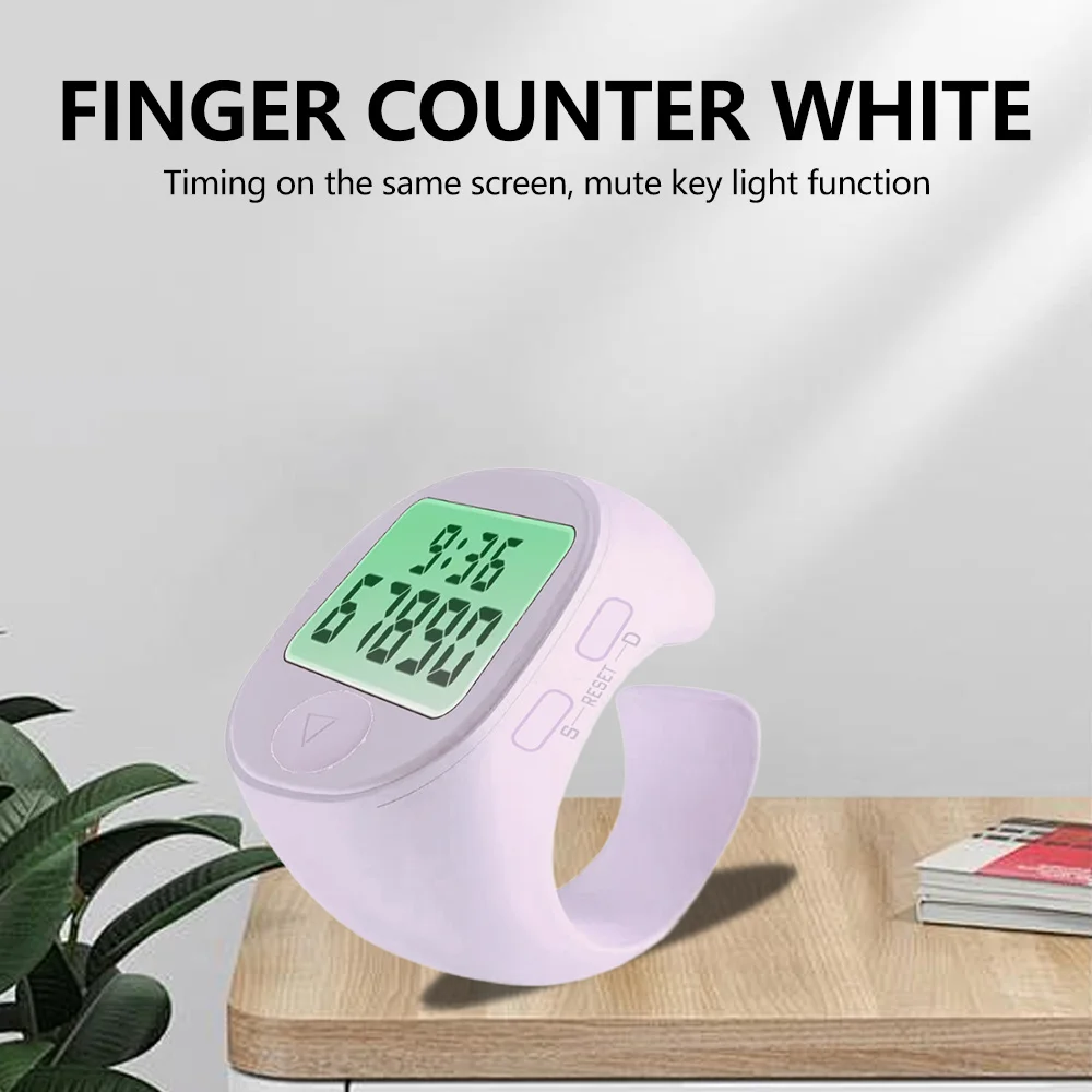 Black and White LCD Full Display Finger Ring Watch Finger Counter Night Light Time Same Screen Mute Button Counter