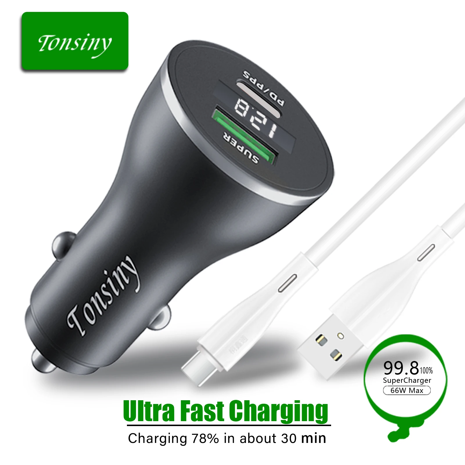 Autoladegerät für Honor Magic 5/4/90/70/X8a, 66W Zigarettenanzünder-Adapter für Huawei P50/P40/Nova10/9/Mate50/30 Stecker