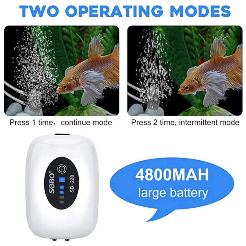 4800mAh Aquarium Oxygen Air Pump Compressor Fish Tank USB Charging Small Portable Exhaust Ultra Silent Indoor Outdoor Fishing