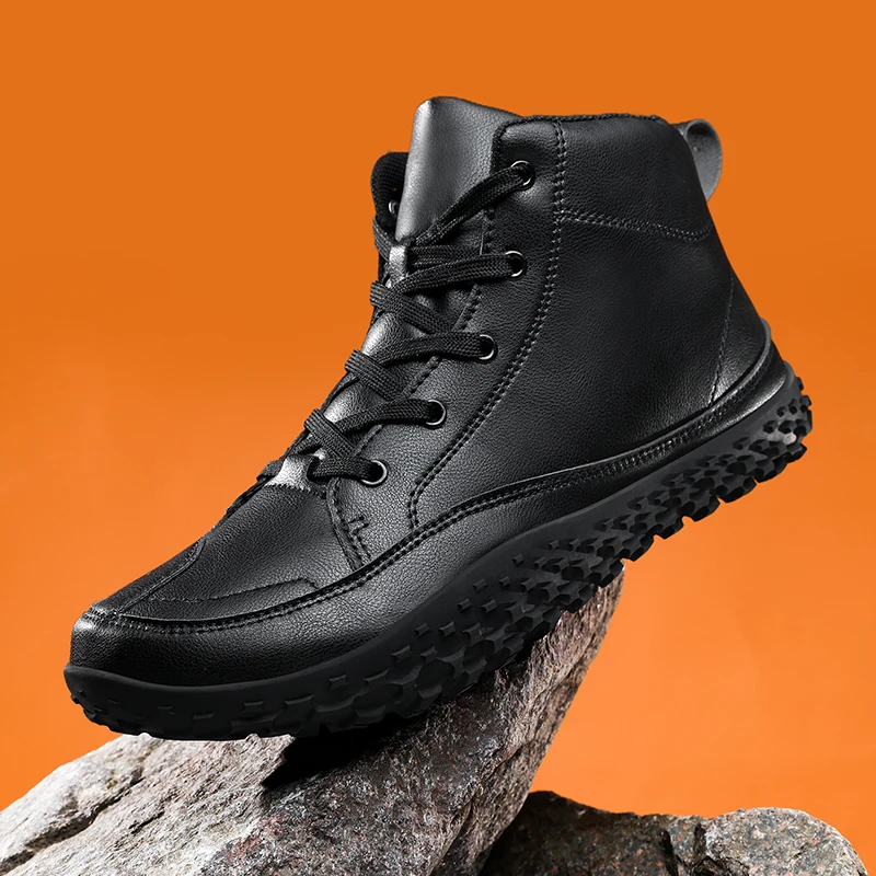 Botas descalzas de punta ancha para hombre, suelas cero de cuero para actividades al aire libre, zapatos transpirables para caminar y senderismo, zapatillas informales minimalistas de invierno