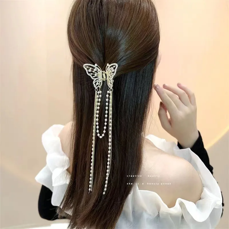 Shark crab Clips girls Hairpin Hair Accessories Korean Women crystal Simple hair vclaw clip Butterfly Pearl Tassel hair clip