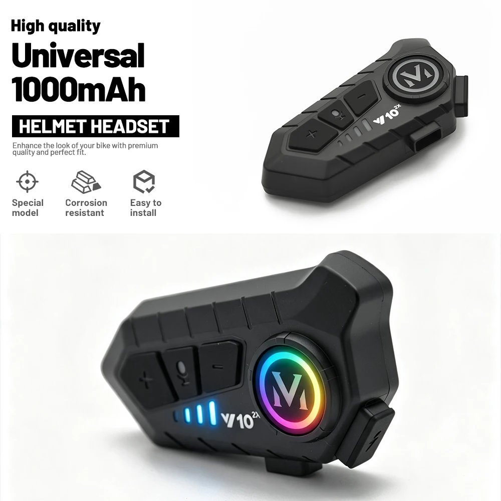 1/2Pcs Y10‑2X Motorcycle Helmet Bluetooth Intercom, 1000mAh Long Standby, MP3, IPX6 Waterproof, Wireless Hands‑Free Headset