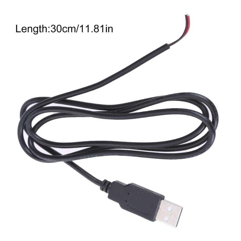 090F Extension Wire for LED Fan Power Supply Cable 2Pin Bare Wire 22AWG USB Male