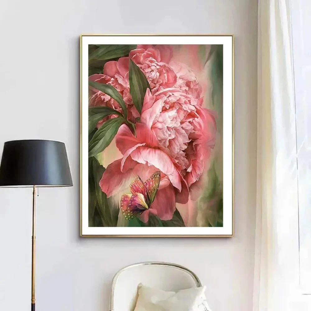 1pc  frameless Canvas Painting Pink Peony Flowers Paintings Posters Pot Culture Plants Posters and Prints Nordic Pastoral Can