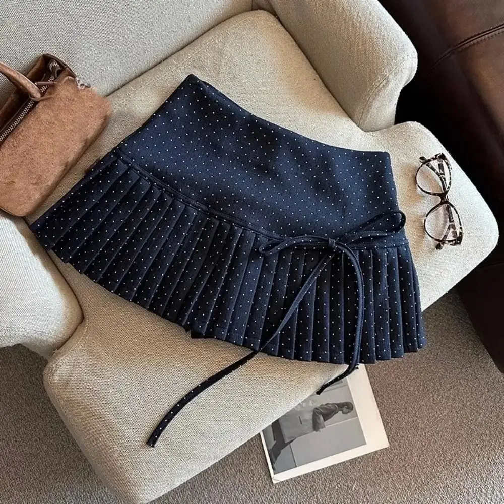 Zoete Zoete Geplooide Rokken voor Vrouwen Preppy Stijl Hoge Taille Dot Mini Rok met Veiligheidsbroek Strik A-lijn Korte Rokken Dames