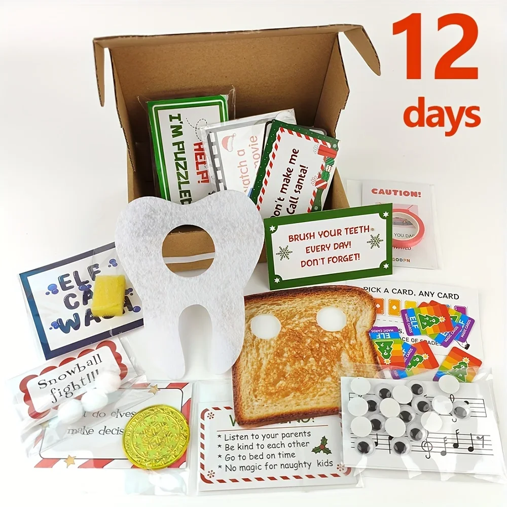 12/24 Day Elf Arrival Kit,Christmas Countdown Kit with Jokes and Surprises,Elf Set of Christmas,Elf Crafts&Games and Decorations
