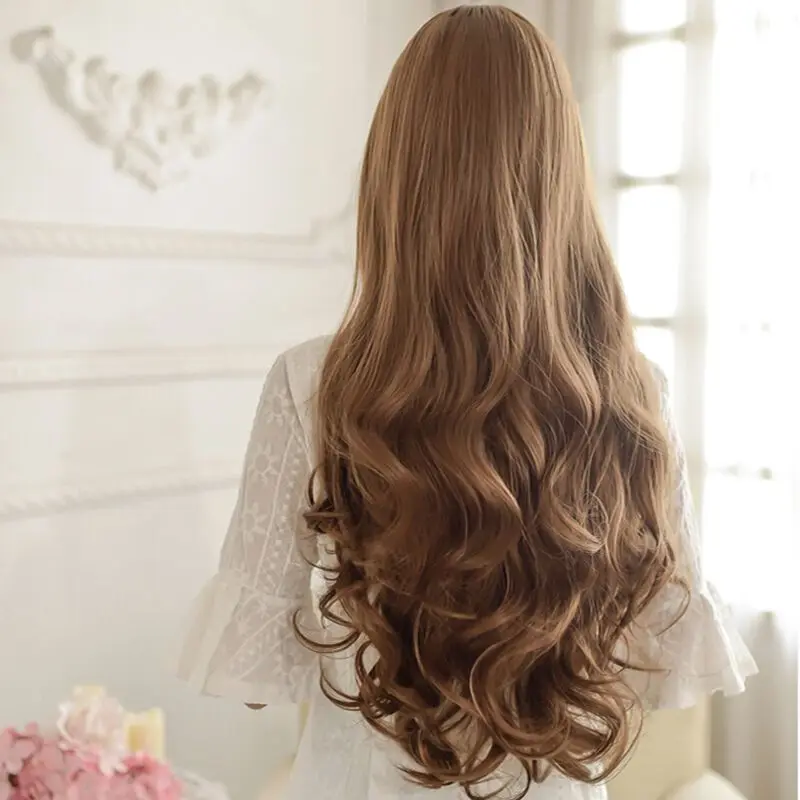 Lolita pruik - lang krullend menselijk haar, natuurlijk volume, realistische volledige hoofd cosplay pruik voor vrouwen, gezicht-framante golven