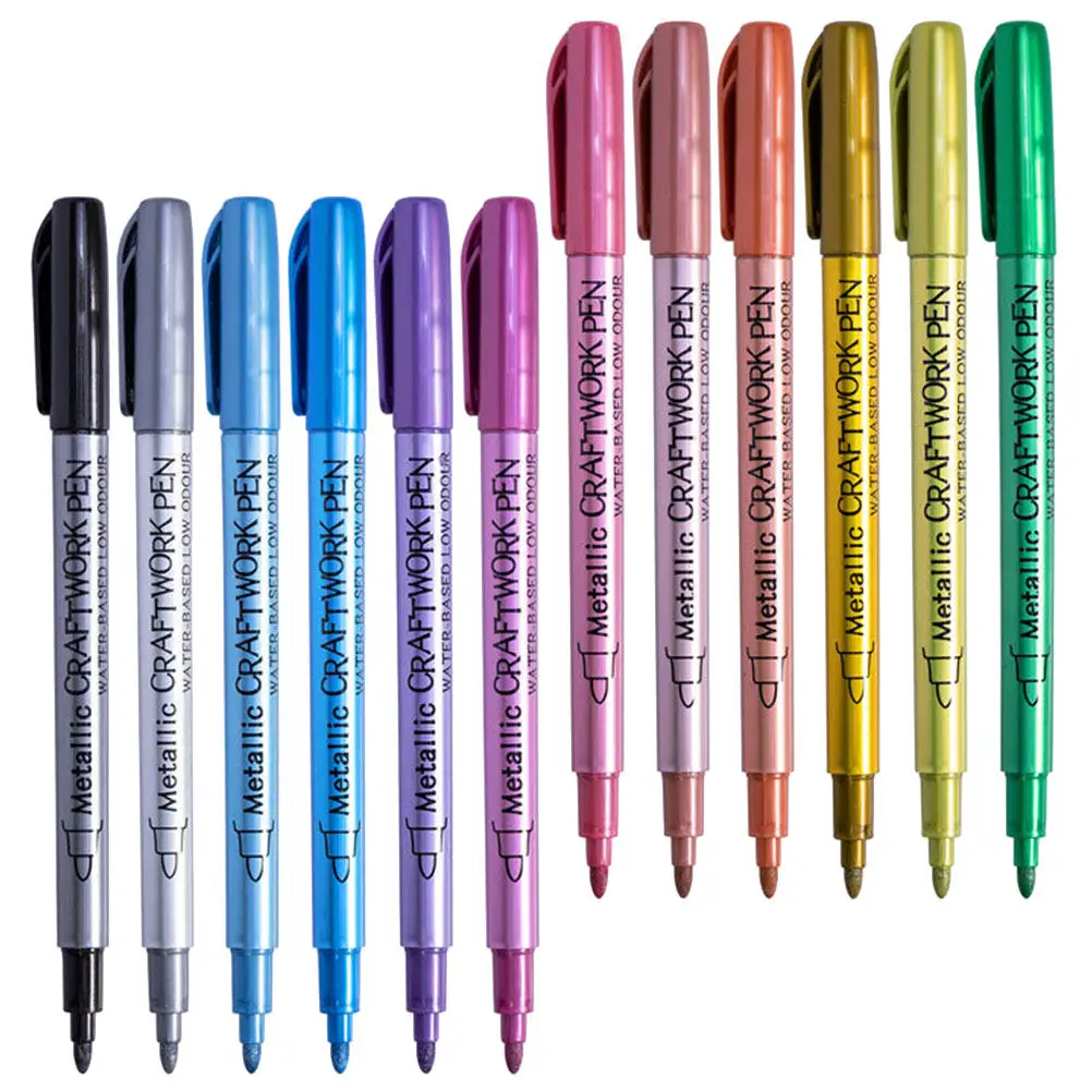

12Pcs Metallic Marker Pens Fire Seal Wax Seal Paint Markers Portable Paint Pens for Wood Rock Fabric Tire Painting Graffiti Art
