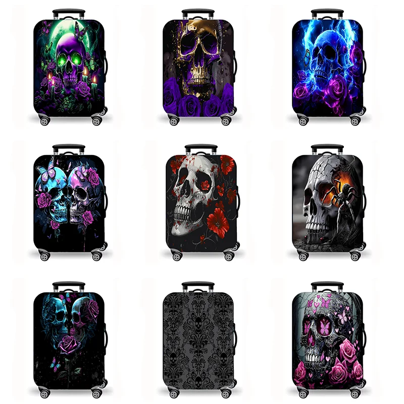 Luggage Cover, Gothic Skull Rose Print Stretch Suitcase Protector, Dark Halloween Horror Art Design for Travel