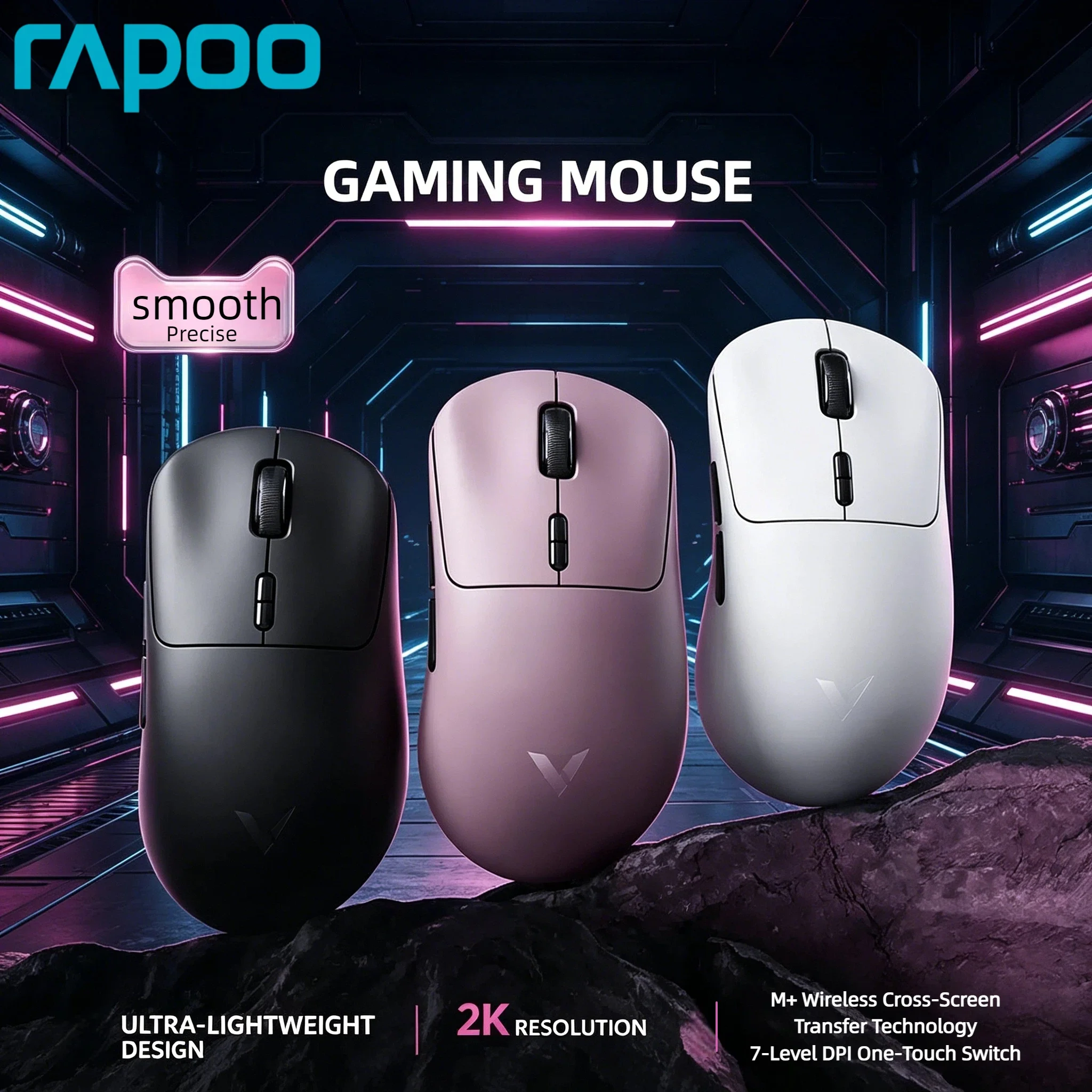 Rapoo VT3 VT3 MAX Wireless Gaming Mouse True 8K Wireless Polling Rate 53g Lightweight Up to 750Hr Battery Life Macro Enabled