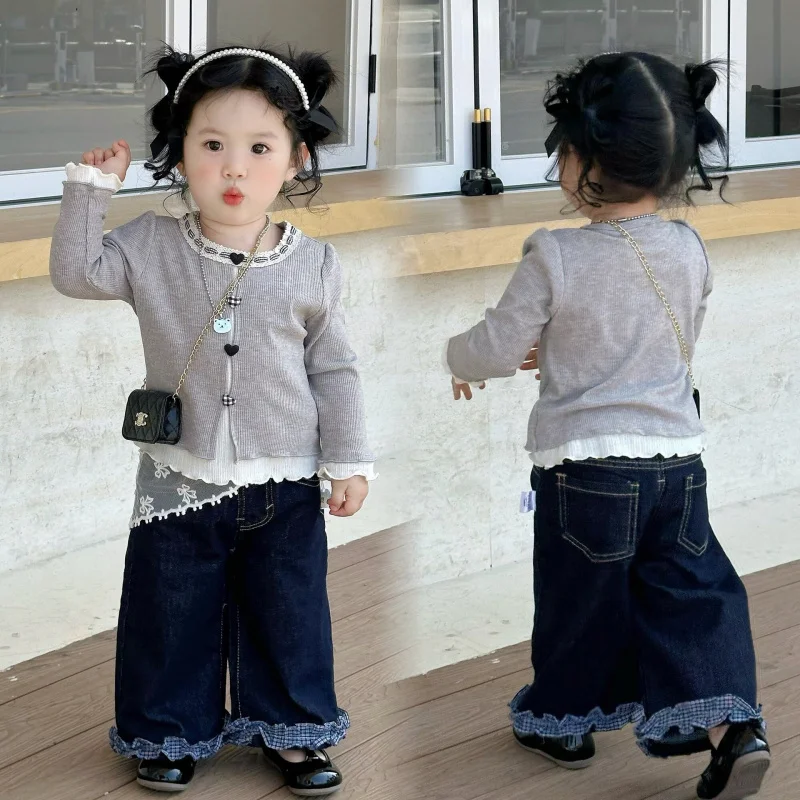 

Girls' Spring and Autumn Outfit2026New stylish and fashionable spring casual denim two-piece set for children