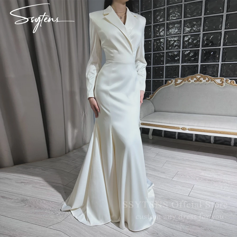 SSYTENS Elegant Solid Mermaid Evening Dresses Long Sleeves Party Gowns Suits V Neck Floor Length Occasions Prom Party Dress