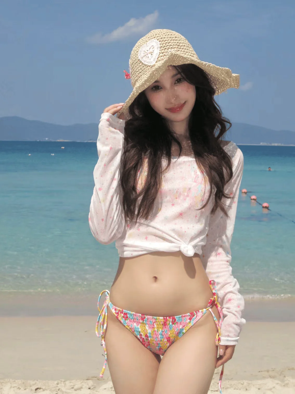 

Flikini Top with Cover up Long Sve Tie Waist Sexy Slimming Beach Vaion Swimsuit for Women V Ne Tee Piece Set