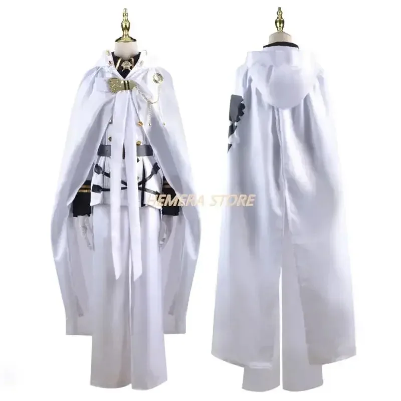 Mikaela Hyakuya Cosplay Anime Serafino della Fine Costume Cosplay Halloween Mantello Bianco Trench Pantaloni Guanti Parrucca Uniforme Gioco