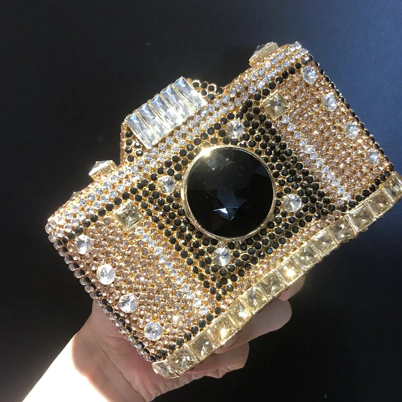 Women Newest Camera Stone Evening Bags Pochette Handmade Prom Clutch Bags Luxury Party Camera Purse Wedding Crystal Day Clutches