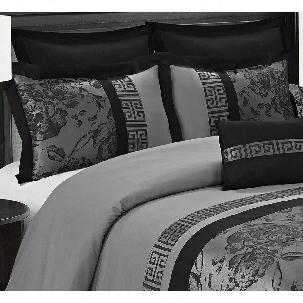 Piece Comforter Set Gray Jacquard Fabric Patchwork Bed In A Bag Soft Texture, Smooth, Good Drapability1 Comforter,2 Shams,2 Eur