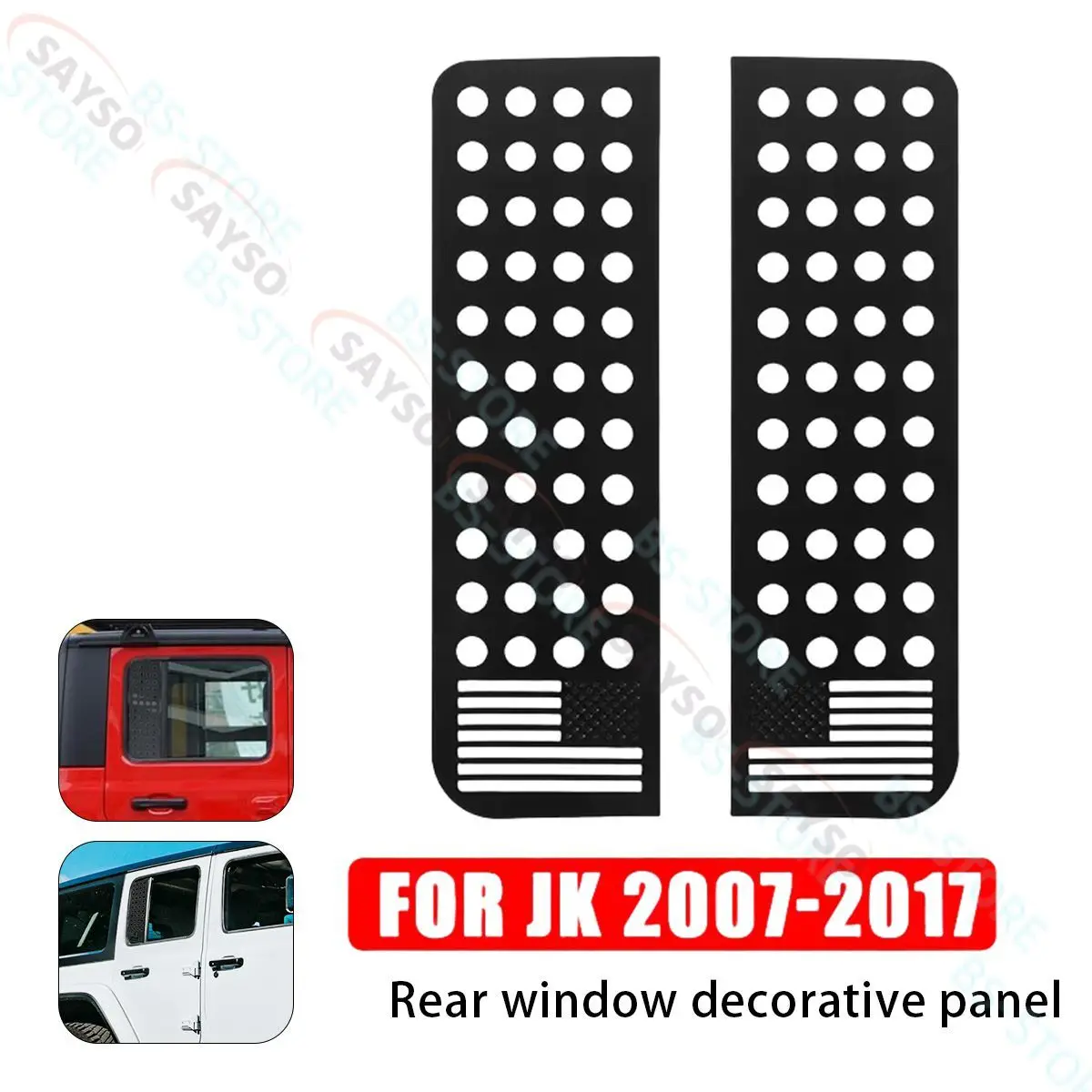 Rear Door Window Decals Panel Cover Aluminum Alloy Glass Replacement for Jeep Wrangler JLU Gladiator JT JK JKU JL Black 07-22