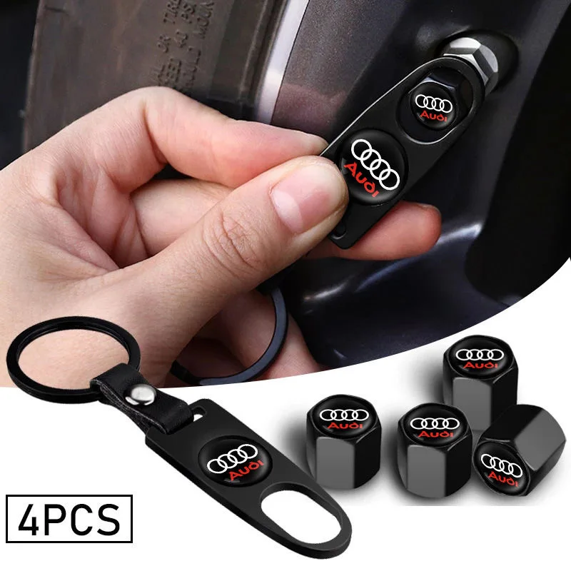 Car Styling Keychain Key Ring with Auto Tire Valve Caps Tyre Dust Cap for Audi S Line A3 Q5 Q6 B9 B7 C6 A4 B8 8P 8V B6 A5 A6 C7