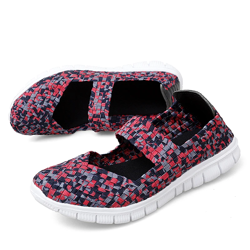 Summer Women\'s Breathable Walking Running Sport Women Woven Shoes Anti Slip Handmade Weave Light Flats Mother Gift Shoe Big Size