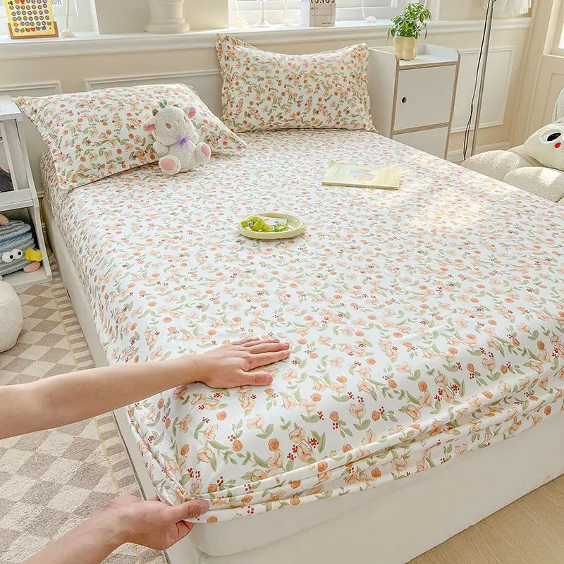Full Coverage Waterproof Mattress Protector - Washed Cotton Dustproof Bed Cover with Floral Patterns for Dorm & Home Use‌