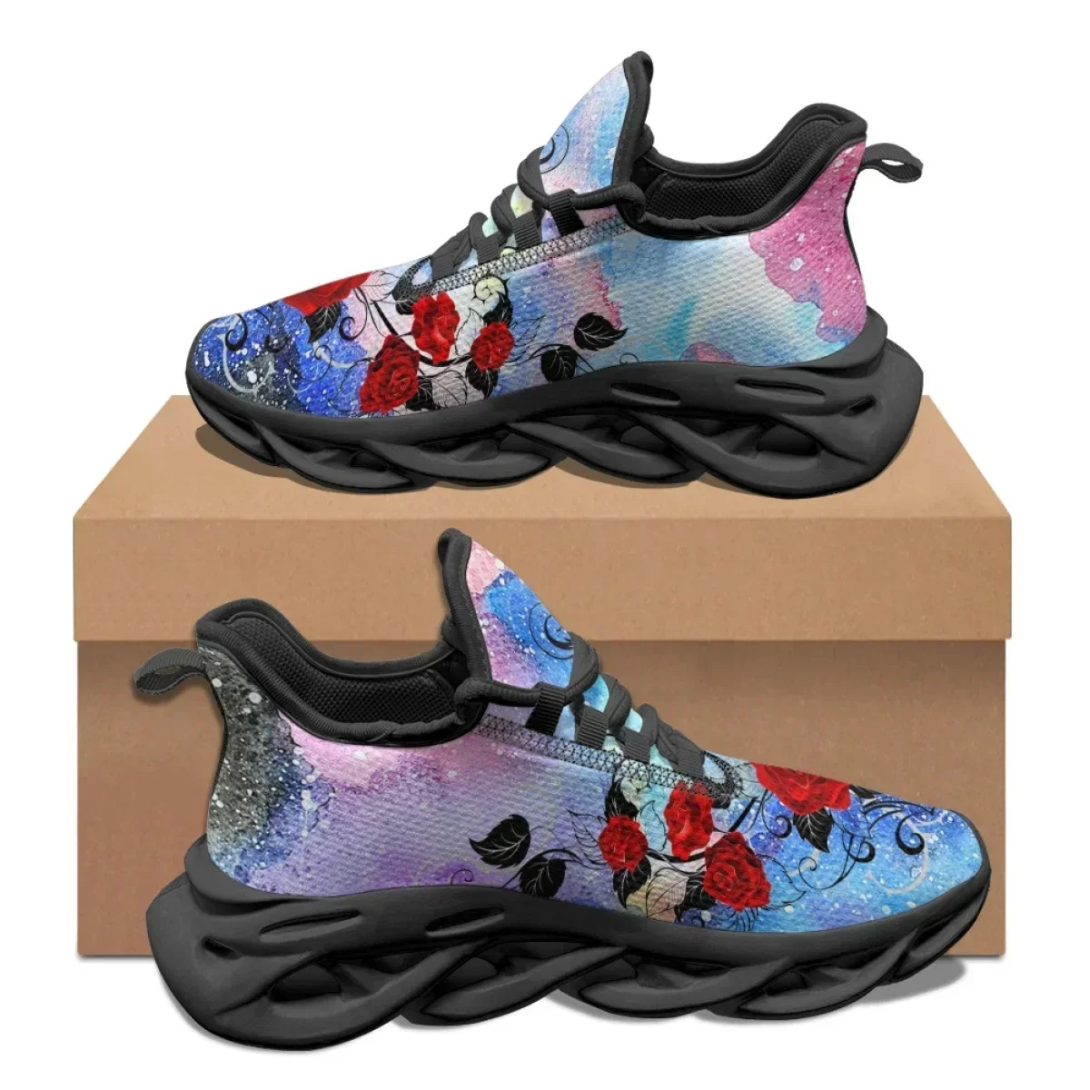 Valentine's Day Gift 3D Red Rose Design Ladies Sneakers Comfortable Shock Absorption Running Shoes Lightweight Flat Shoes view 4