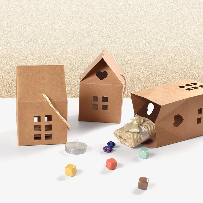 5/10/20/30/50/100Pcs Christmas House Shape Candy Boxes Home Party Supplies Wedding Cookie Candy Kids Gifts Packaging Box