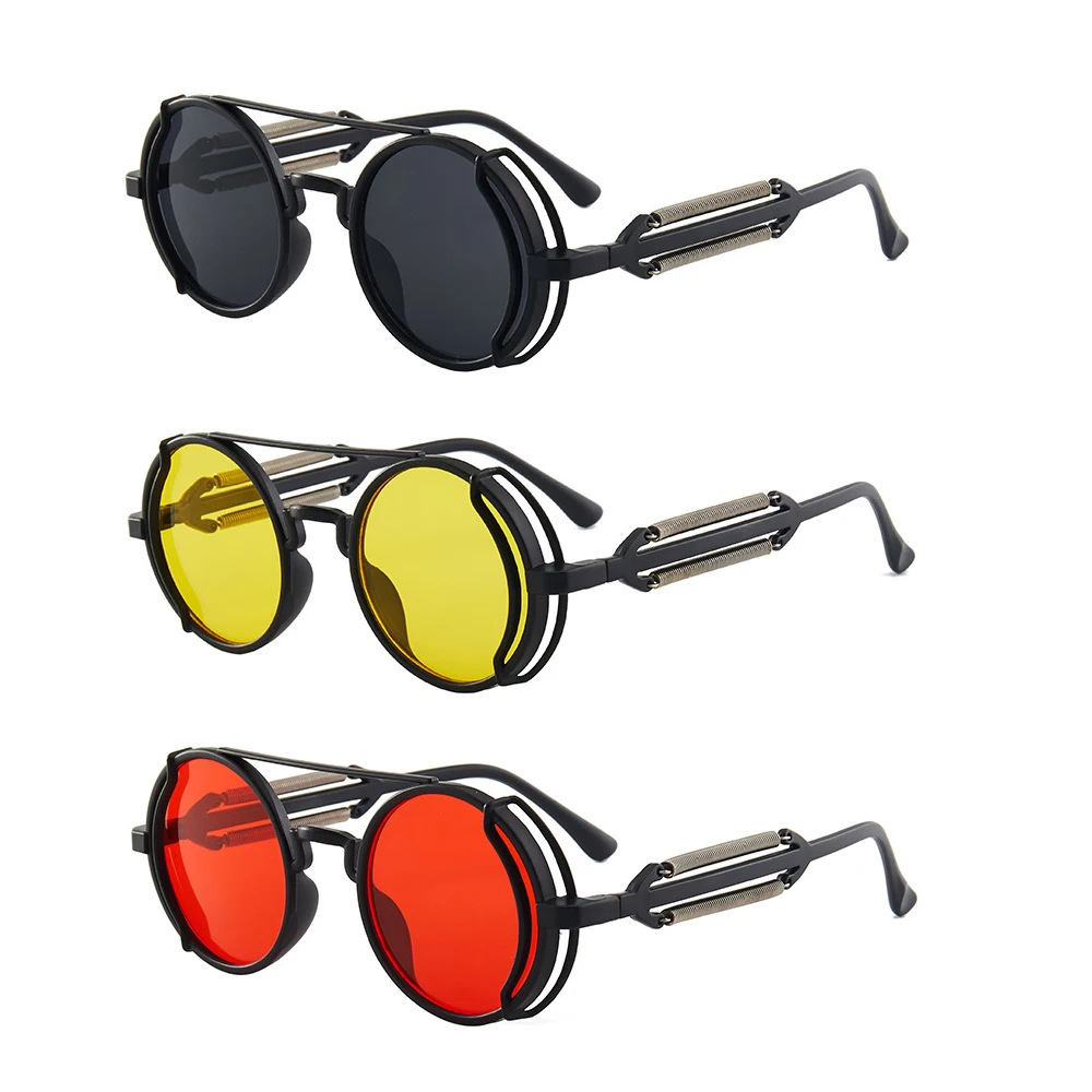 3 Teile/satz Klassische Gothic Steampunk Sonnenbrille Luxus Marke Designer Hohe Qualität Männer und Frauen Retro Runde PC Rahmen Sonnenbrille