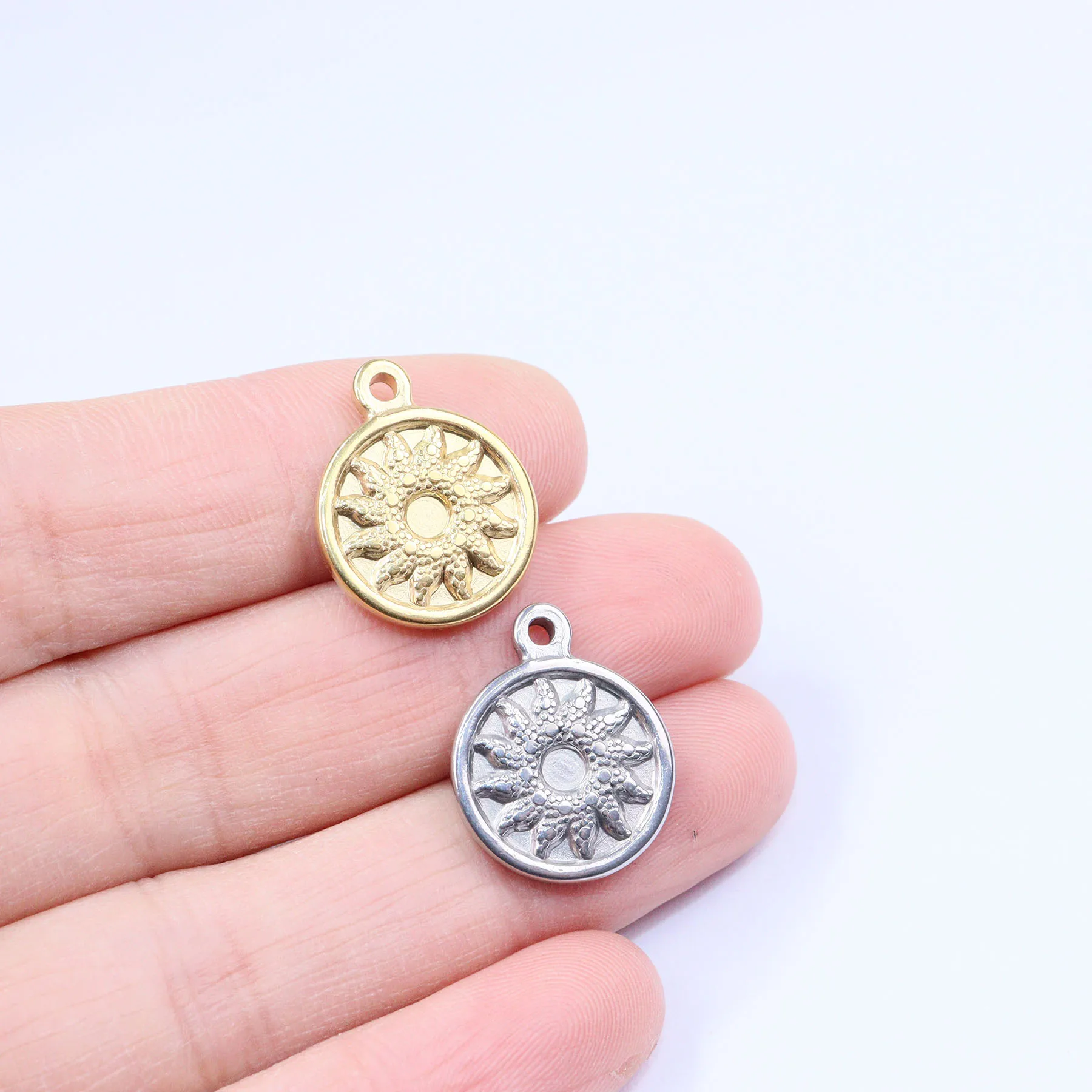 5pcs 15mm Wholesale Stainless Steel High Quality Sun Anti Allergic Girl Charms Pendant DIY Jewelry Necklace Earrings Unfading