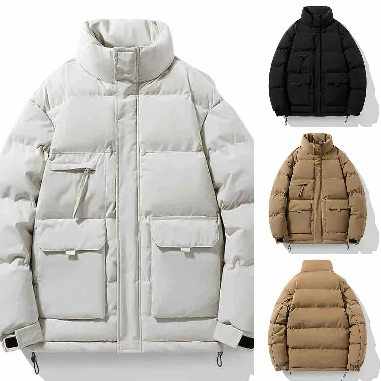 جديد عادية بلون الرجال الشتاء سترة قطن مع الوقوف طوق فضفاض سميكة القطن معطف دافئ سترة الخبز