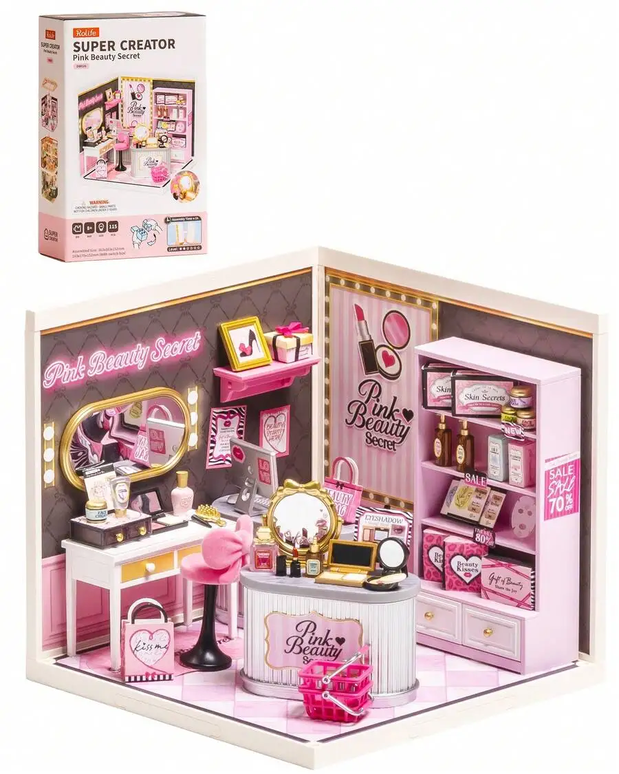 3D Puzzle Sweetheart Beauty Shop DIY Mini House Set – Super Creative Series, With USB-C Lighting, Building Toy Kit, Home & Deskt