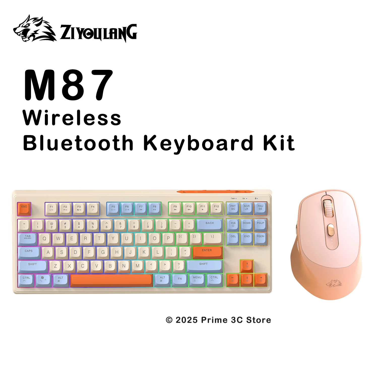 

M87 Wireless Keyboard and Mouse Combo, Bluetooth Dual Mode, PBT,Backlit,Rechargeable Keyboard Mouse Kit for Silent Office Gaming