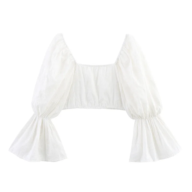 Damen-Oberteil mit ausgestellten, langen Ärmeln, kurz, sexy, schlicht, elegant, vielseitig