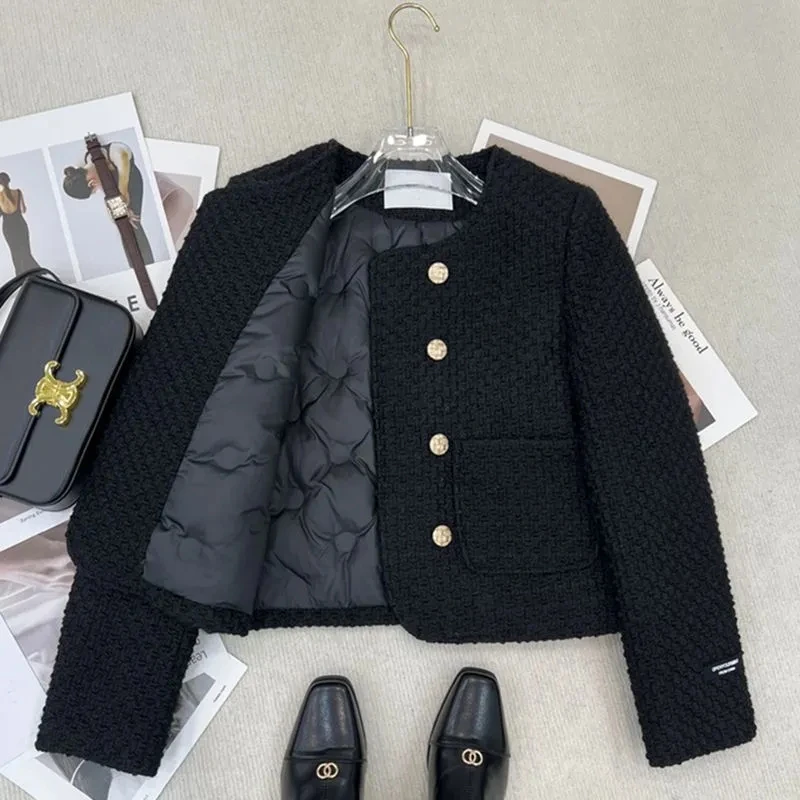 

2024 Autumn Winter New Fashion Loose Casual French Tweed Coat Short Tops Chic Fleece-Filled Liner Jacket Women's Outwear