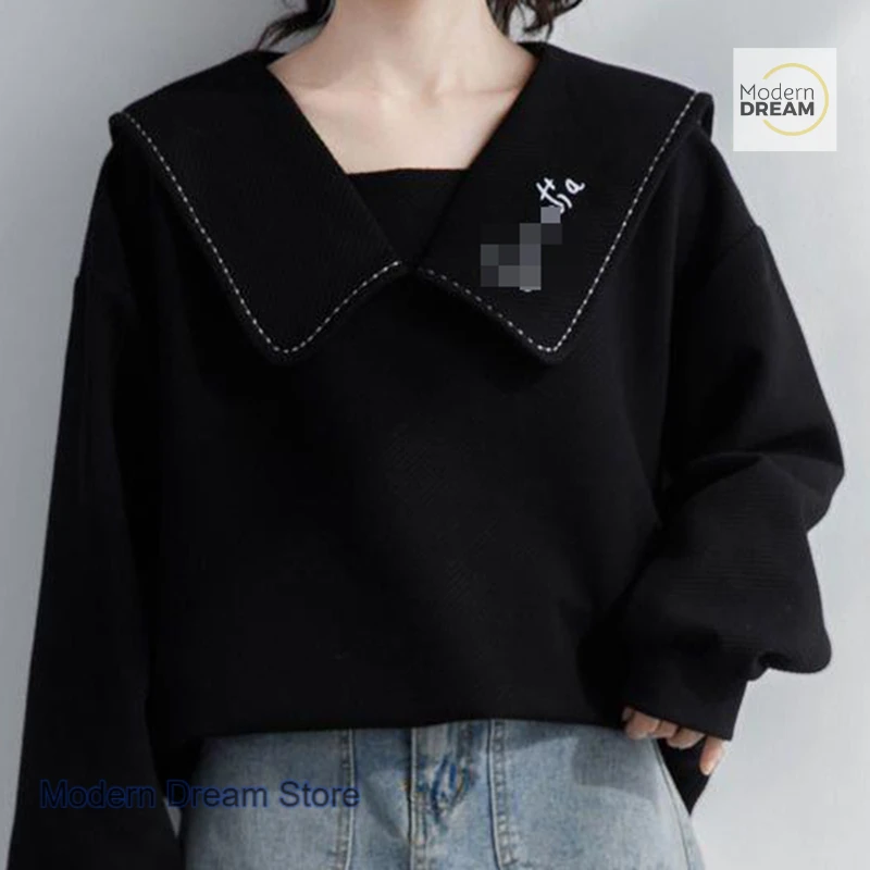 French style retro embroidered doll collar sweater women's spring and autumn new fashion temperament plus size loose casual top