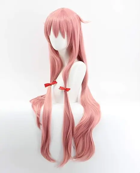 Wig Anime he Future Diary Gasai Yuno untuk Wig kostum Cosplay Pink Wig pesta rambut sintetis panjang ponytai Halloween