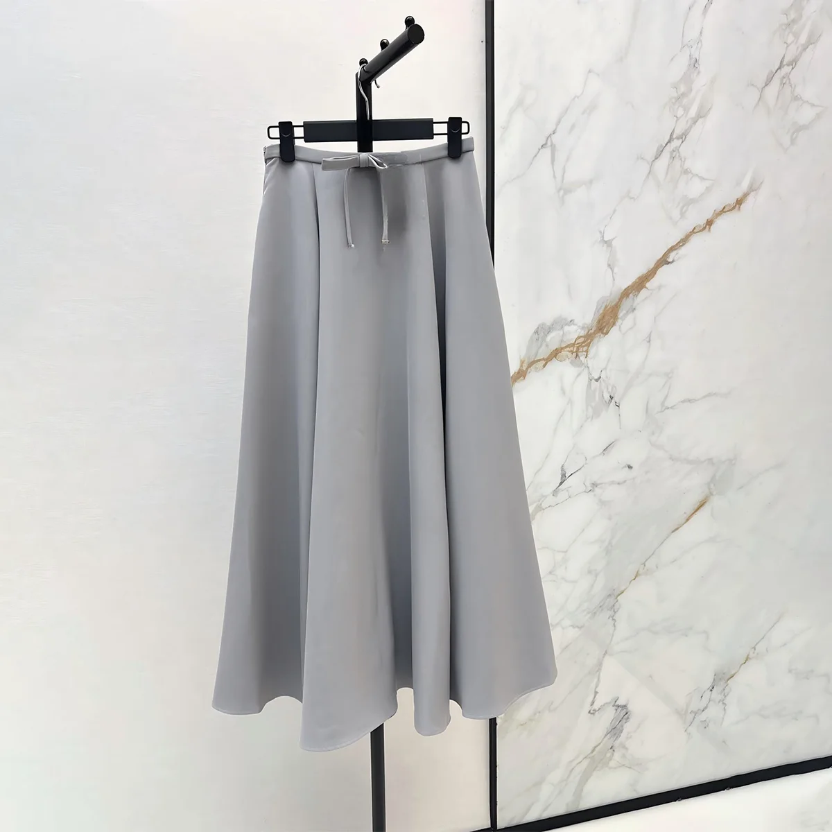 2026 High Quality Women's Light Grey Satin Lace Half length Long Dress with High Waist Drop--hb725