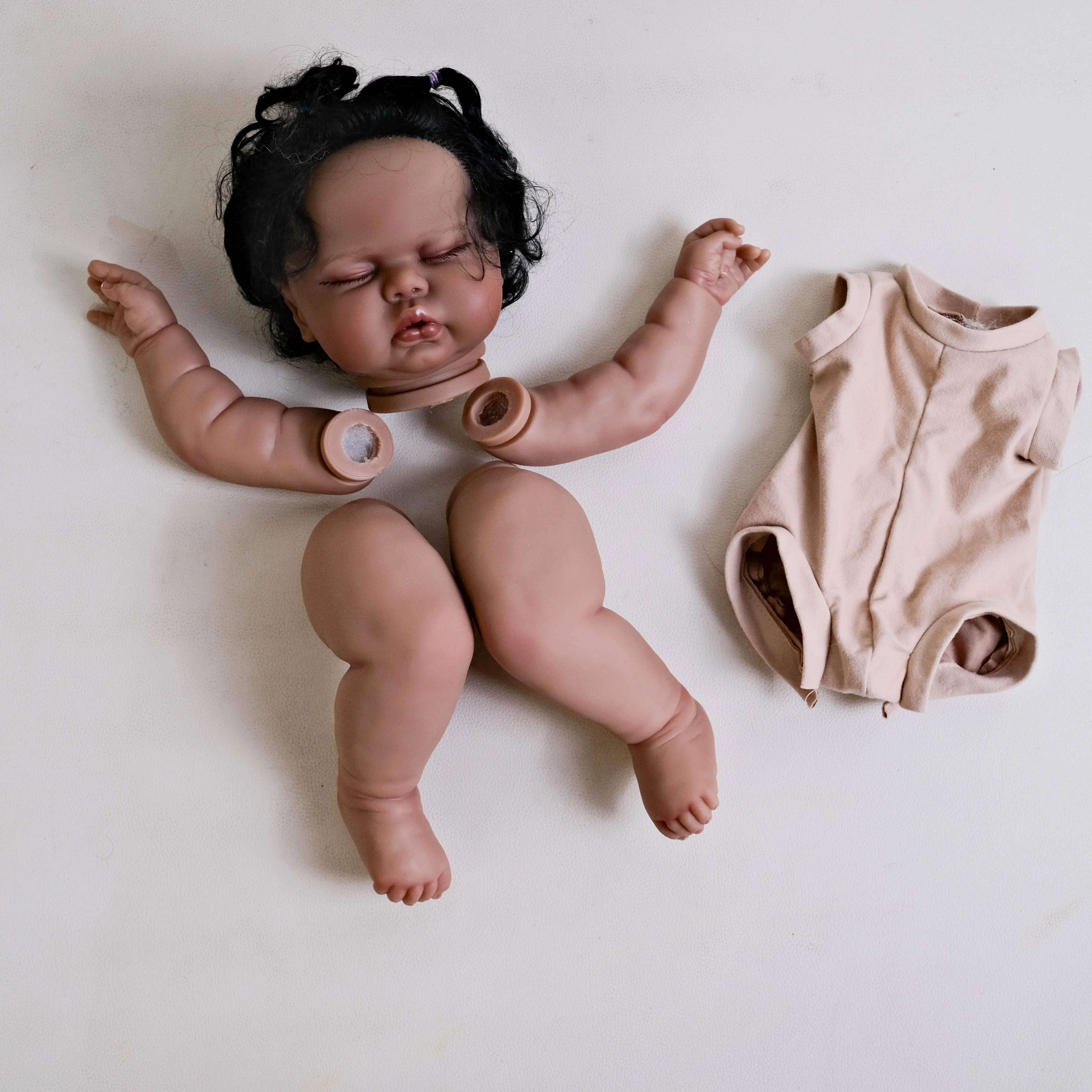 NPK 19inch Dark Skin Pickle Reborn Doll Kit - Painted Unfinished Doll Parts with Hand Rooted Hair Lifelike Collectible Doll Kit